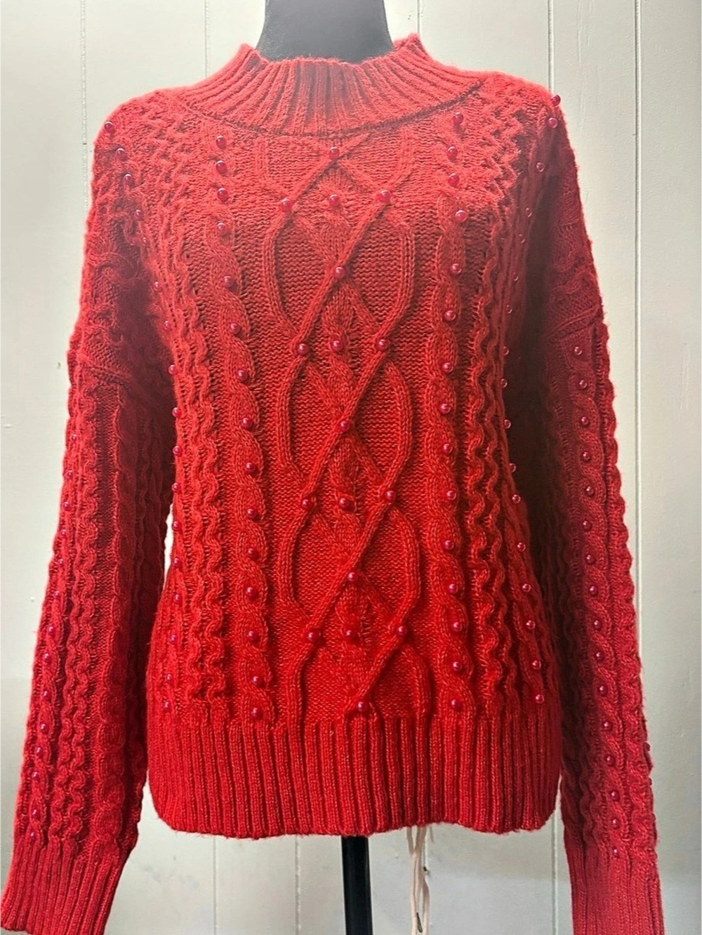 Crown & Ivy Cable Knit Sweater in Red XL NWT